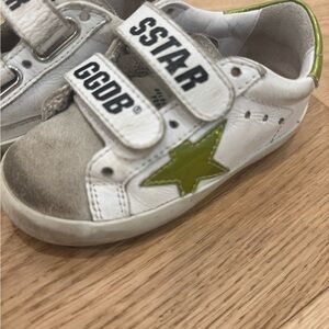 Kids Authentic Golden Goose Old School Velcro Sneaker - White/Green Star Sz 23
